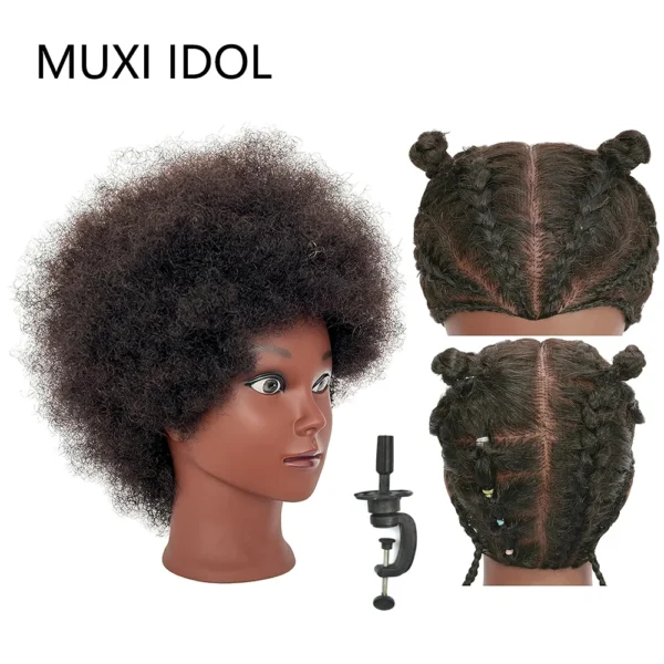 8" Afro Curly 100% Human Hair Mannequin Head – Styling & Braid Training Head for Cornrows, Twists & Braids